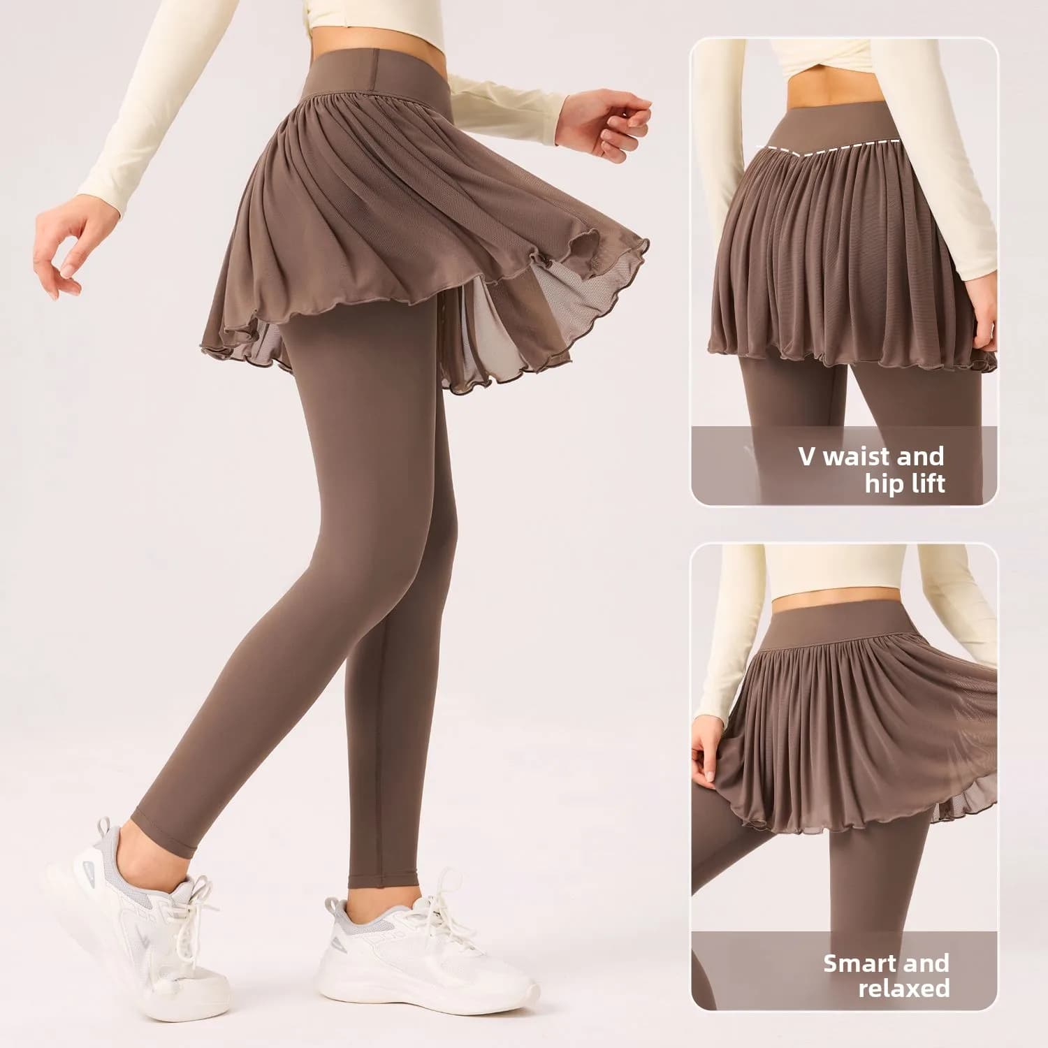 High Waist Slimming Casual Running Skirt Pants V-Waist Hip Lifting Stretch Fitness Sports Suit Leg Length Morning Exercise