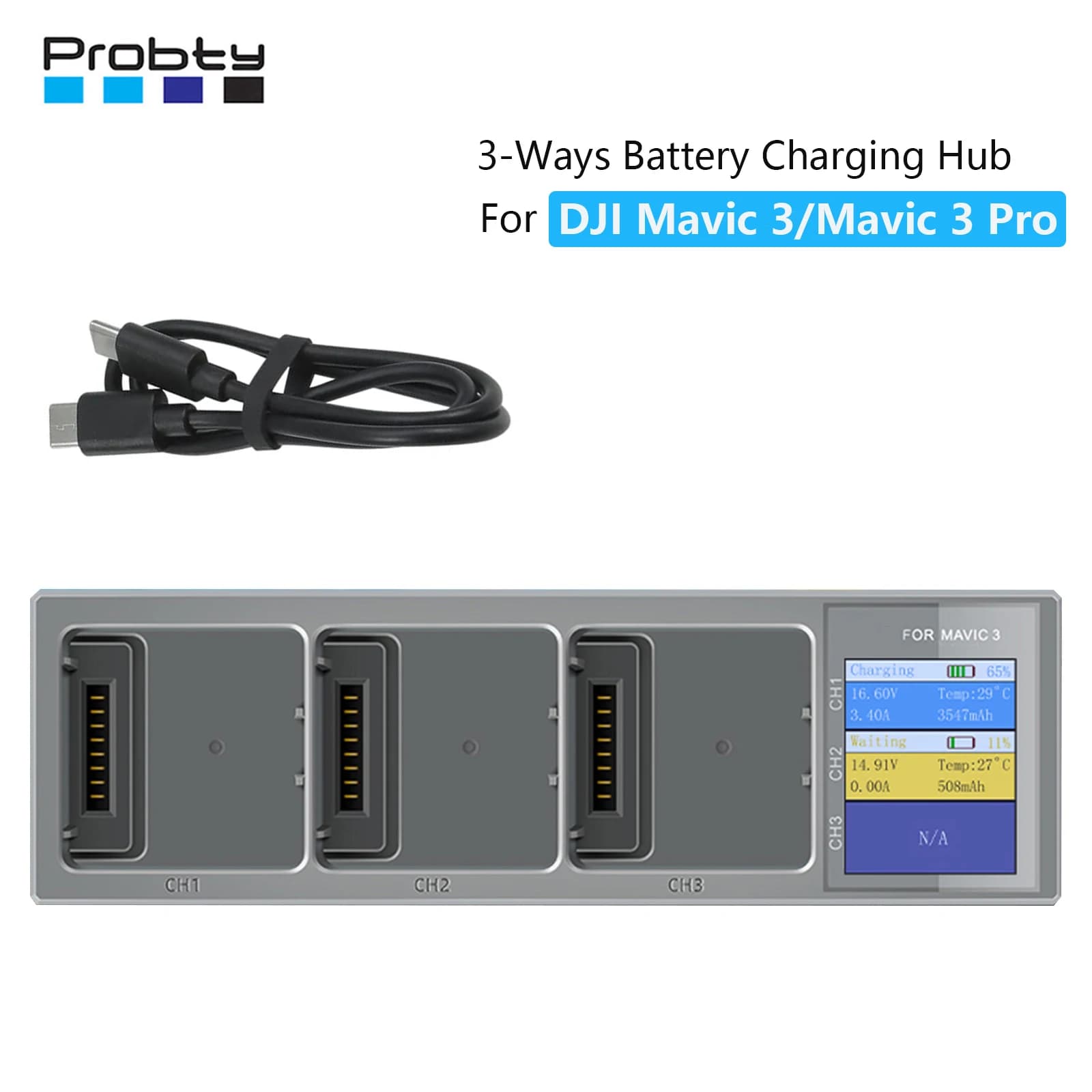 New 3 in 1 charging hub for DJI Mavic 3 charger with digital USB charging cable display drone accessories