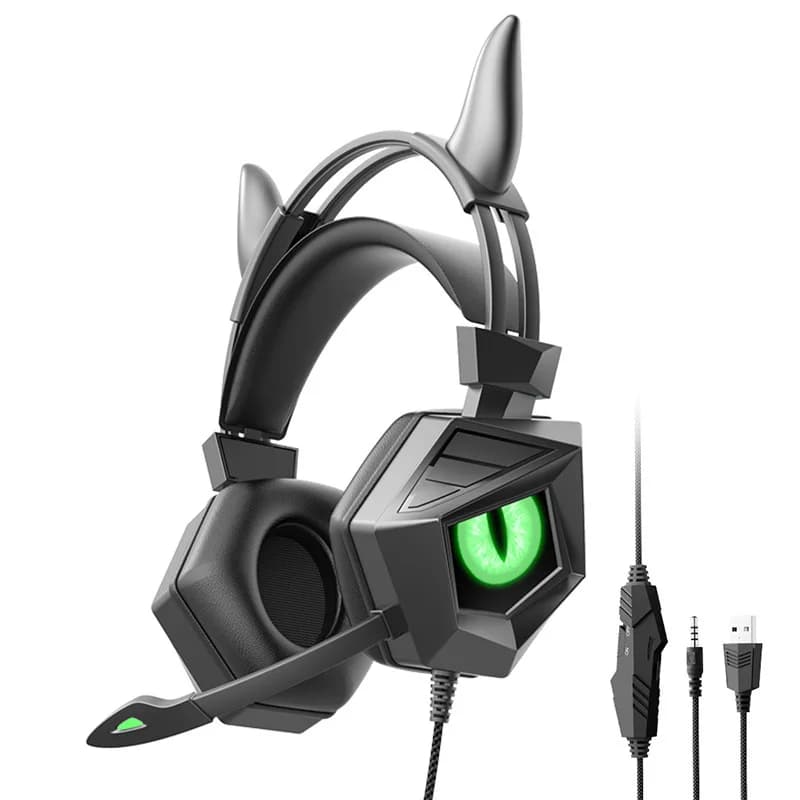 Cuffie controllate cablate USB da 3.5mm occhi di drago gioco luminoso auricolari per Computer con orecchio di gatto carino con microfono per PC Laptop