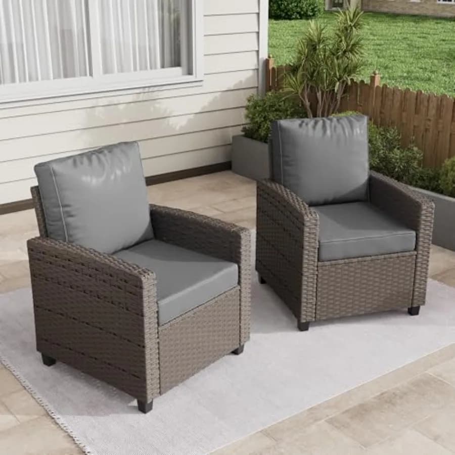 Garden Furniture Set 2 Pieces, Outdoor Width Chairs, 2 Rattan Chairs with High Back Resistant to Raincoats, 2 Seat Sofa with Comfortable Cushions