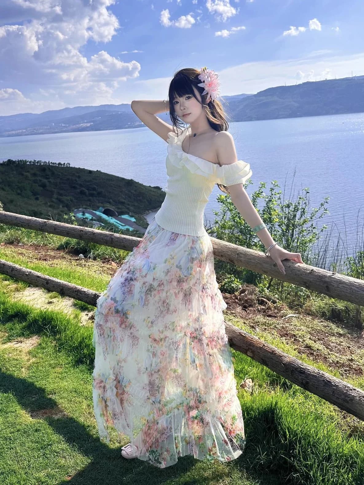 Floral Lace Half Skirt Women's Summer 2026 New Sweet Holiday Style High Waist Slim Cake A-Line Skirt Breathable Skin-Friendly...