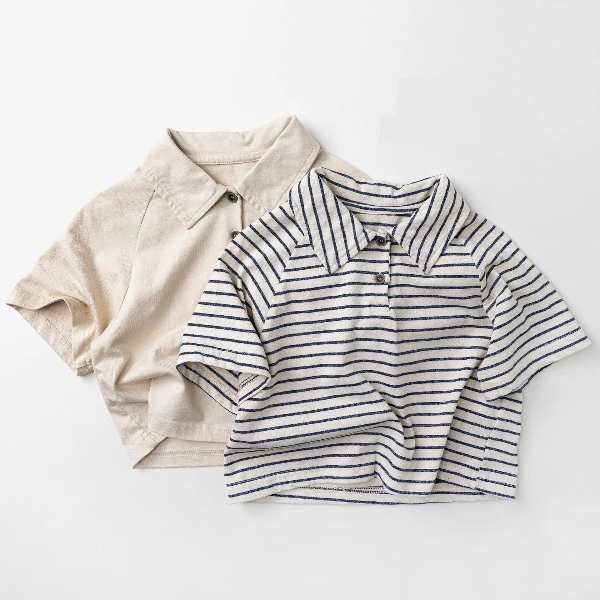 Nuove Polo Estive 2026 per Bambini a Maniche Corte con Colletto, T-shirt Casual a Righe in Cotone per Bambini e Bambine, Magliette Larghe per Neonati, Abbigliamento per Bambini