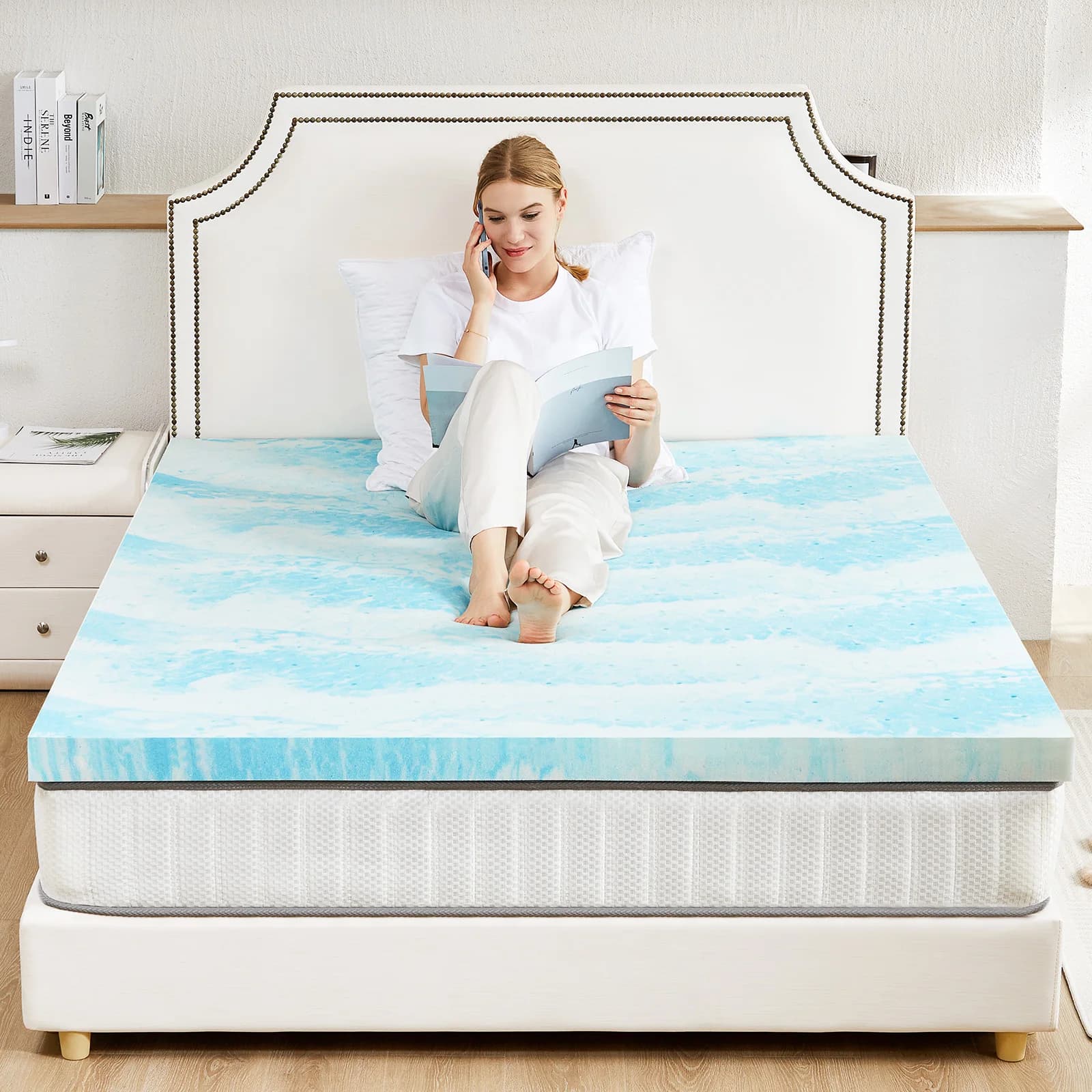 JHK 2-4 pollici Gel Memory Foam California King Materasso Topper Materasso rinfrescante Morbido e traspirante Topper per letto Mobili per camera da letto