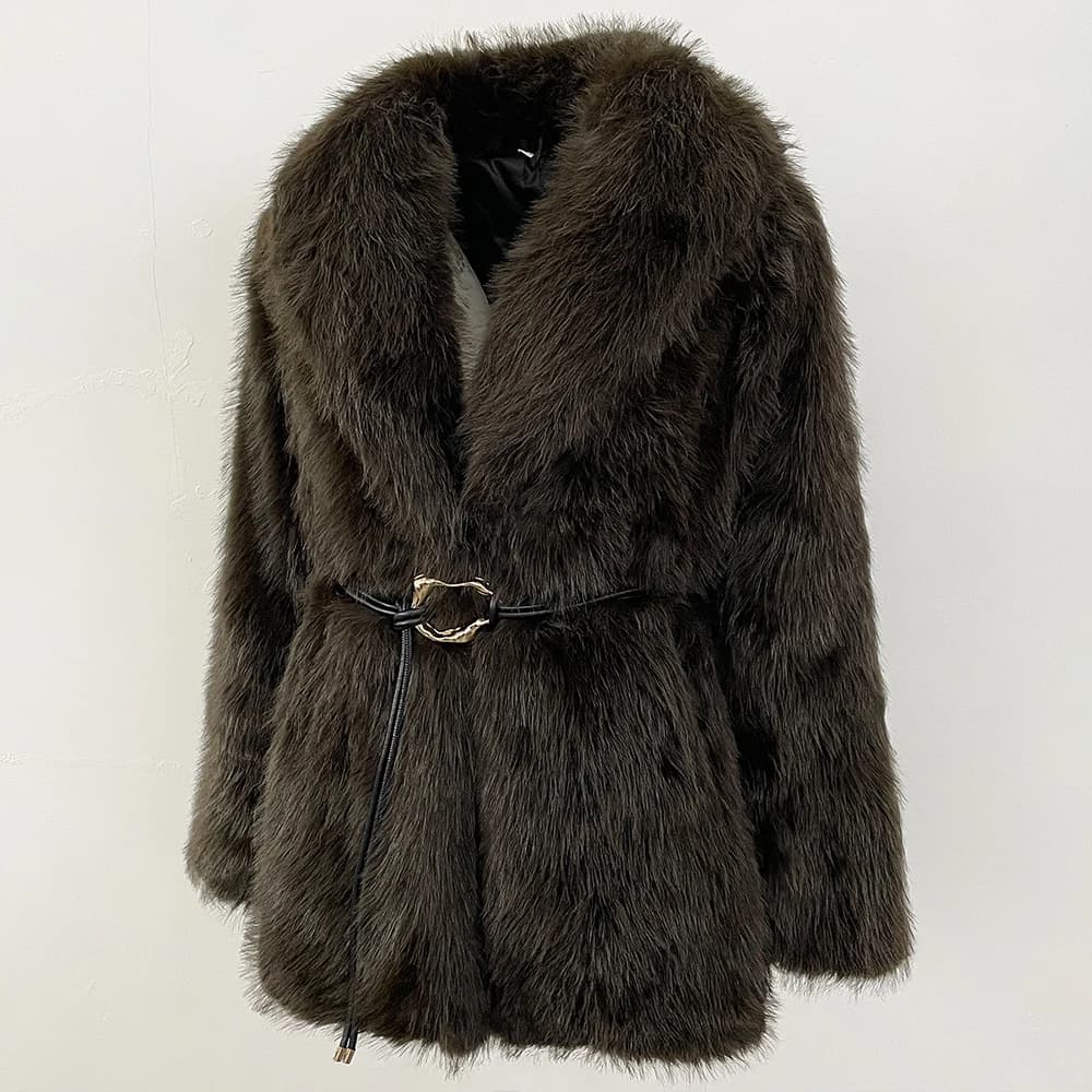 OFTBUY Women's eco-friendly fur coat New Autumn Winter Fashion Fur coat Women's belt Soft black jacket Faux fur coat Spring
