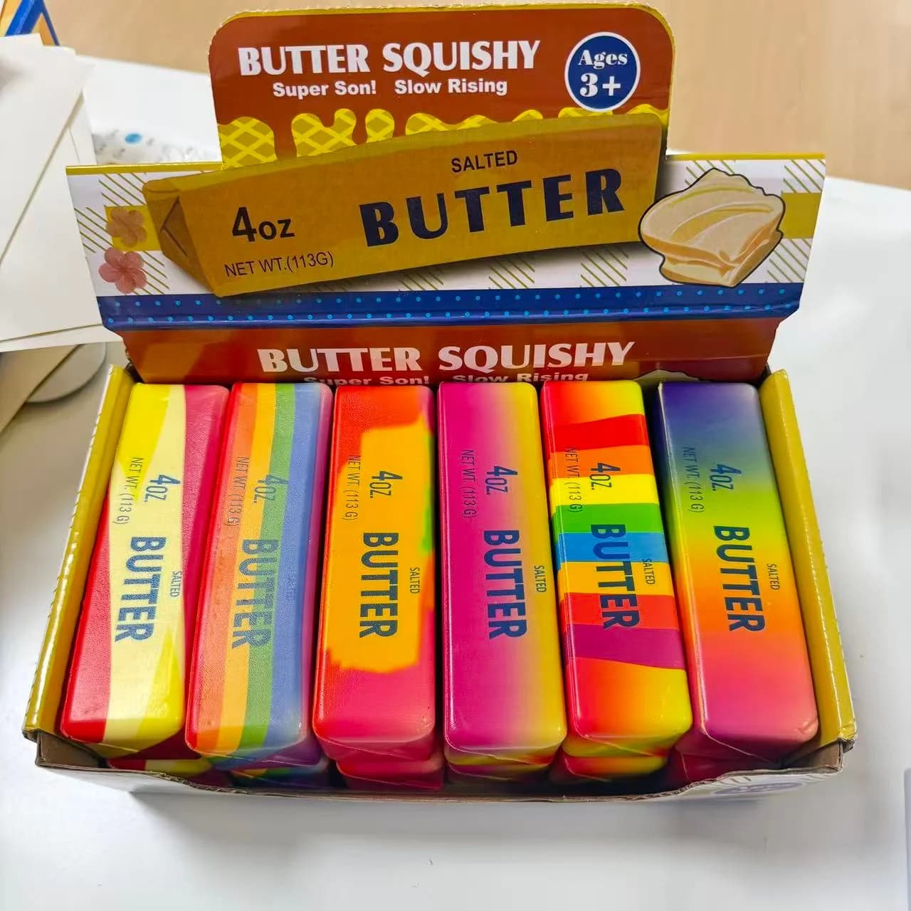 12pcs Full Case 13.5cm Jumbo Rainbow Butter‑Shaped Squishy Toy, Ultra Soft Pu Foam Slow Rising Squeeze Fidget Toy, Stress Relief