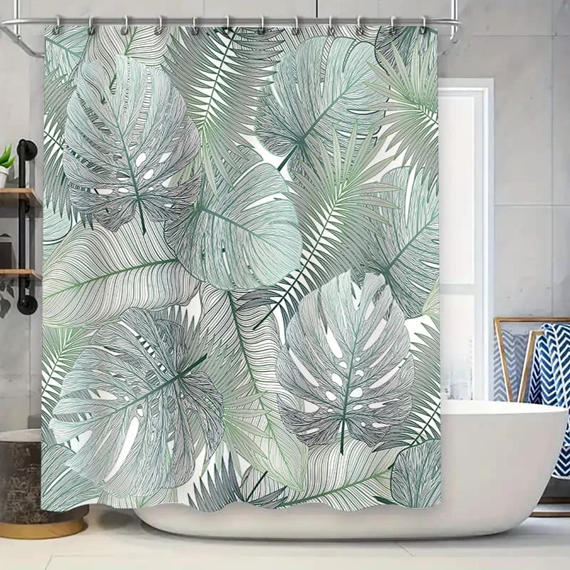 Tenda da doccia con motivo a foglie tropicali per bagno - Impermeabile e durevole con gancio antiruggine Facile da installare e manutenzione