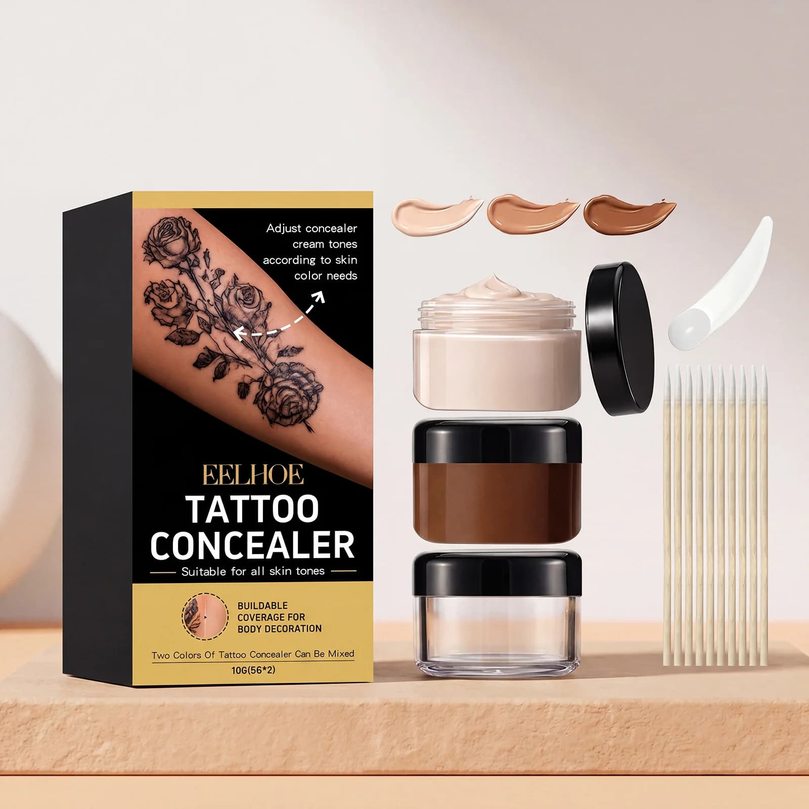 Tattoo Concealer Set - Lightweight, Hydrating, Long-Lasting, Blendable and Natural for Daily Face and Body Coverage