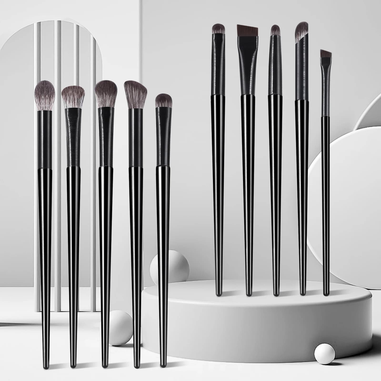 Pennelli per ombretti, borsa per pennelli per trucco multifunzionale portatile neutra in legno da 10 pezzi per tutta la pelle per la fornitura di trucco