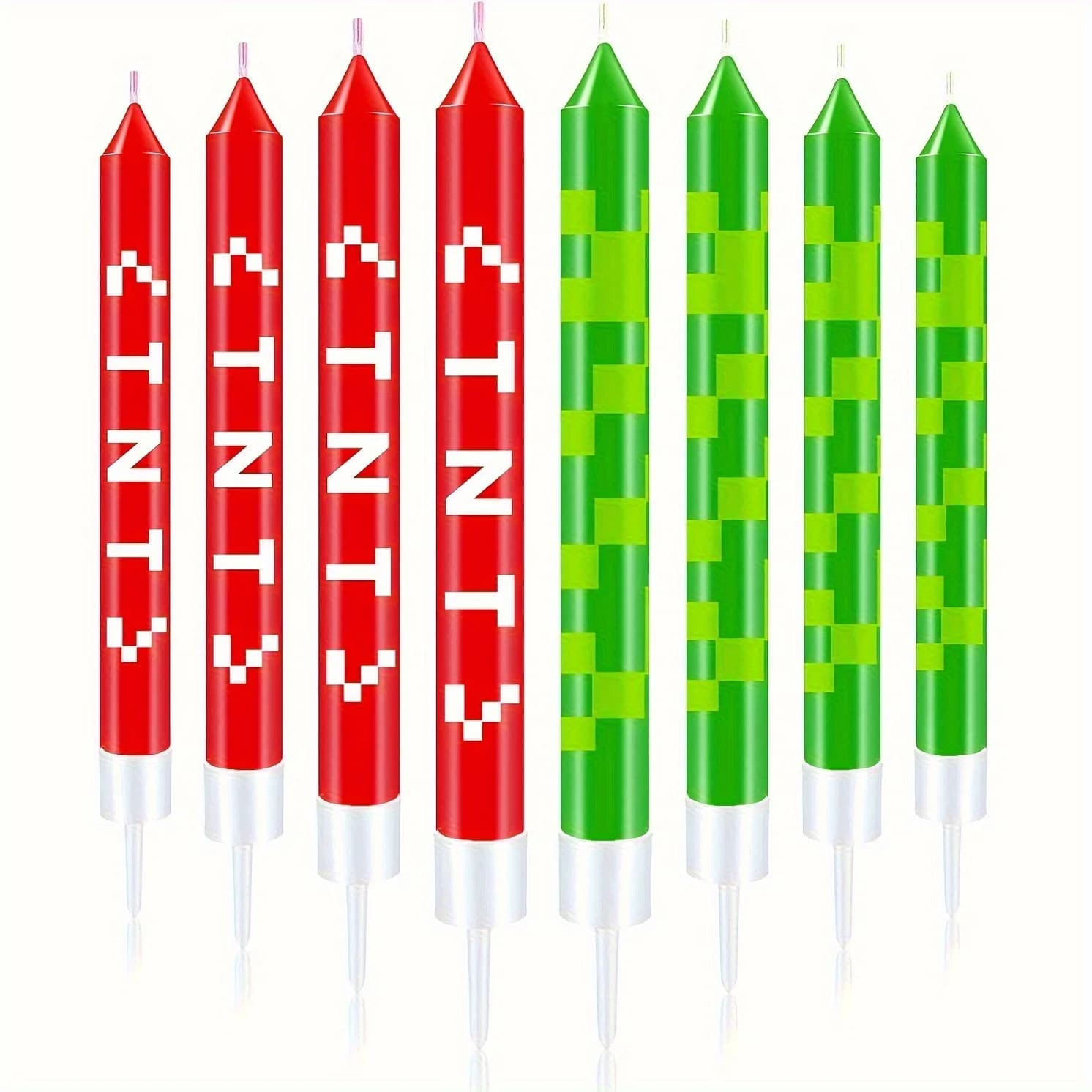 12/24 pz Verde Pixel Torta Candela Decorazione Rosso TNT Tema Verde Che Desiderio Candela Per Bambini Festa Di Compleanno Torta Candela Decorazioni Regalo