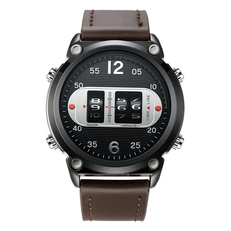 Orologi da uomo dal design unico Cinturino in pelle di moda Pneumatico Semplice esercito Sport Orologio al quarzo Vintahe Nero Montres de Marque de Luxe