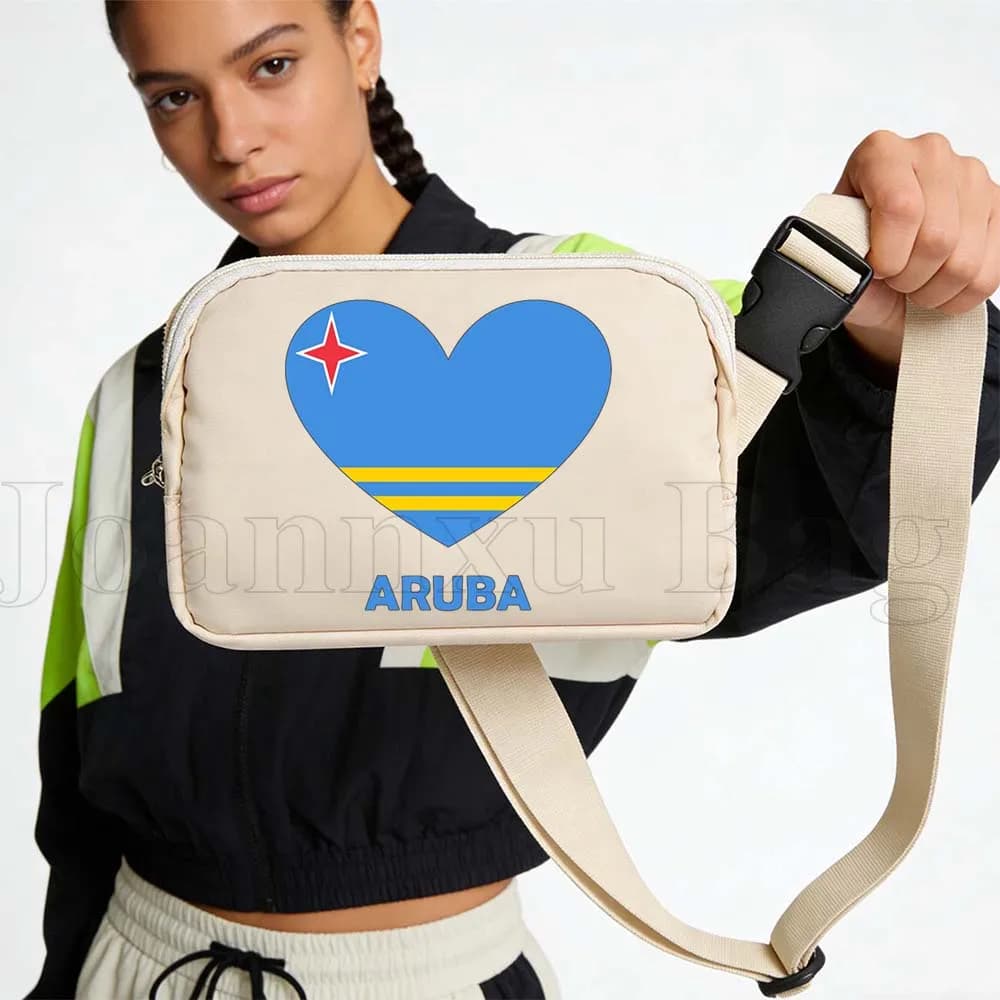 Sports Waist Aruba Heart Flag Raincoat Cycling Door Phone Jogging Woman Waist Bag Gift Wallet