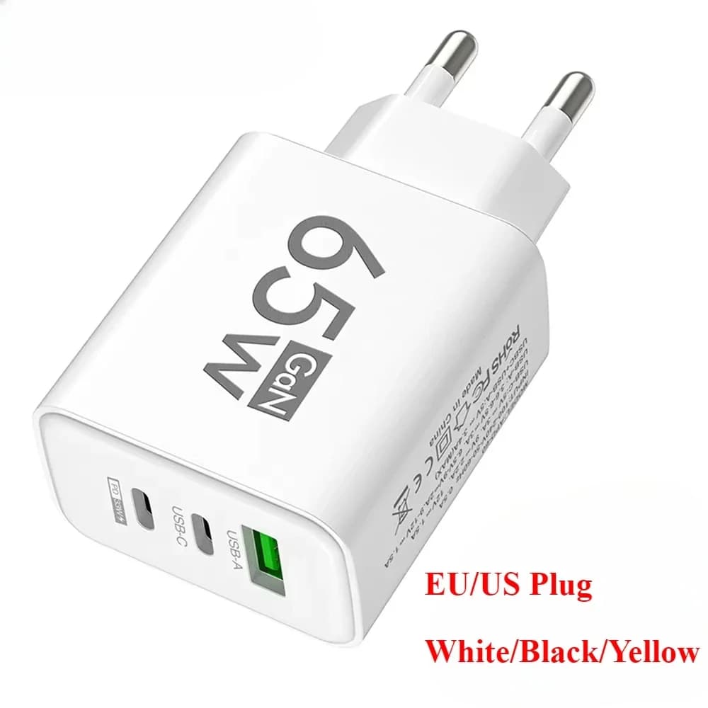 Quick Charging Charger GaN from 65 W USB PD Type C Multiport Cell Phone Adapter for iPhone 15 Pro Max Samsung Xiaomi Huawei