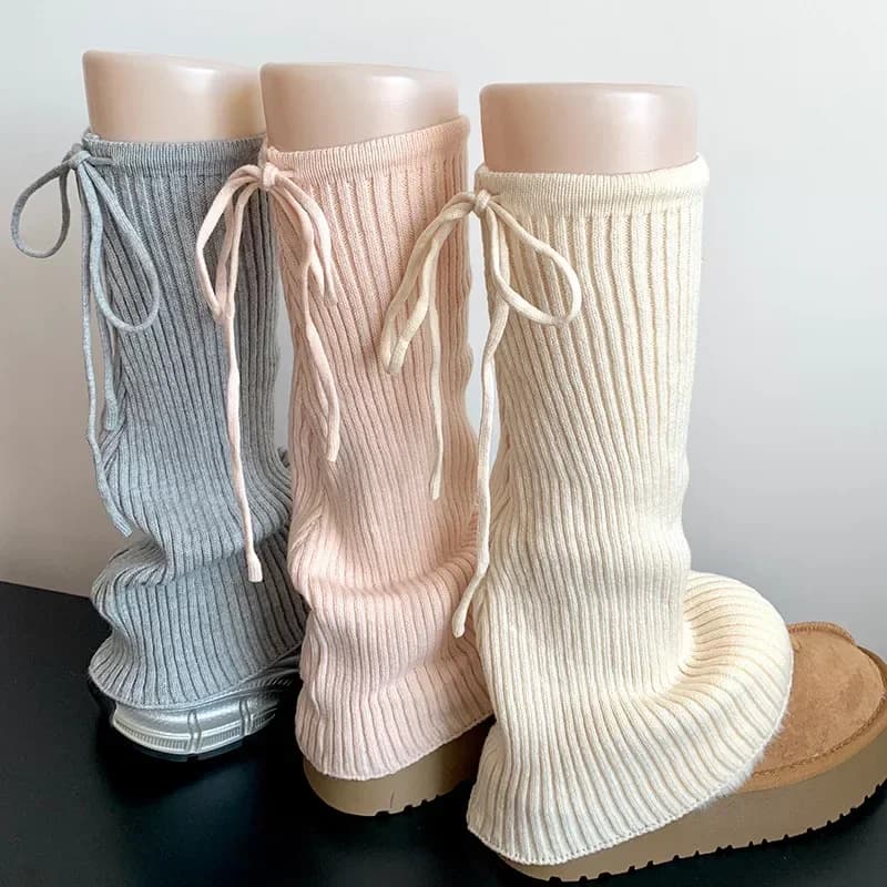 Calzini a gamba larga con spalline per balletto dolce Calze con spalline lavorate a maglia Leggings Jk caldi invernali Calzini con fiocco Y2K Calzini al polpaccio da donna coreani