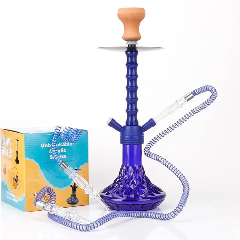 20" Hookah Set Single Hose Premium Shisha Hookah Kit with Plastic Vase Bamboo Shaped Ceramic Bowl and Coal Tongs Ashtray ShiSha