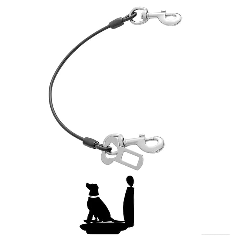 1 pezzo di cintura di sicurezza per fune metallica per auto per cani, accessorio per cani per veicoli con corda in metallo senza masticare, doppia clip e chiusura con fibbia