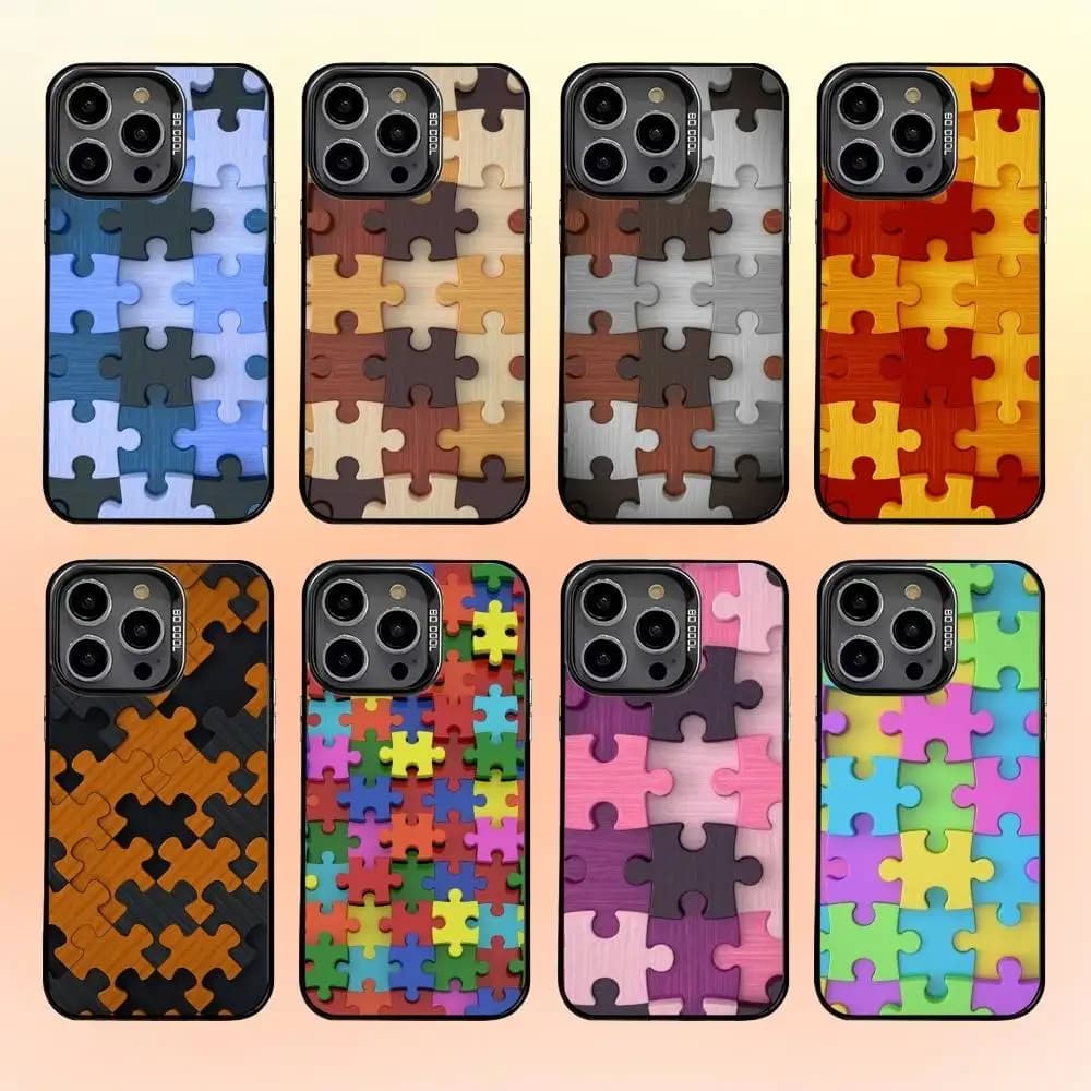 Custodia per telefono modello puzzle con supporto per autismo per iPhone 16,15,14,13,12,11,Pro,MAX Cover antiurto opaca bianca
