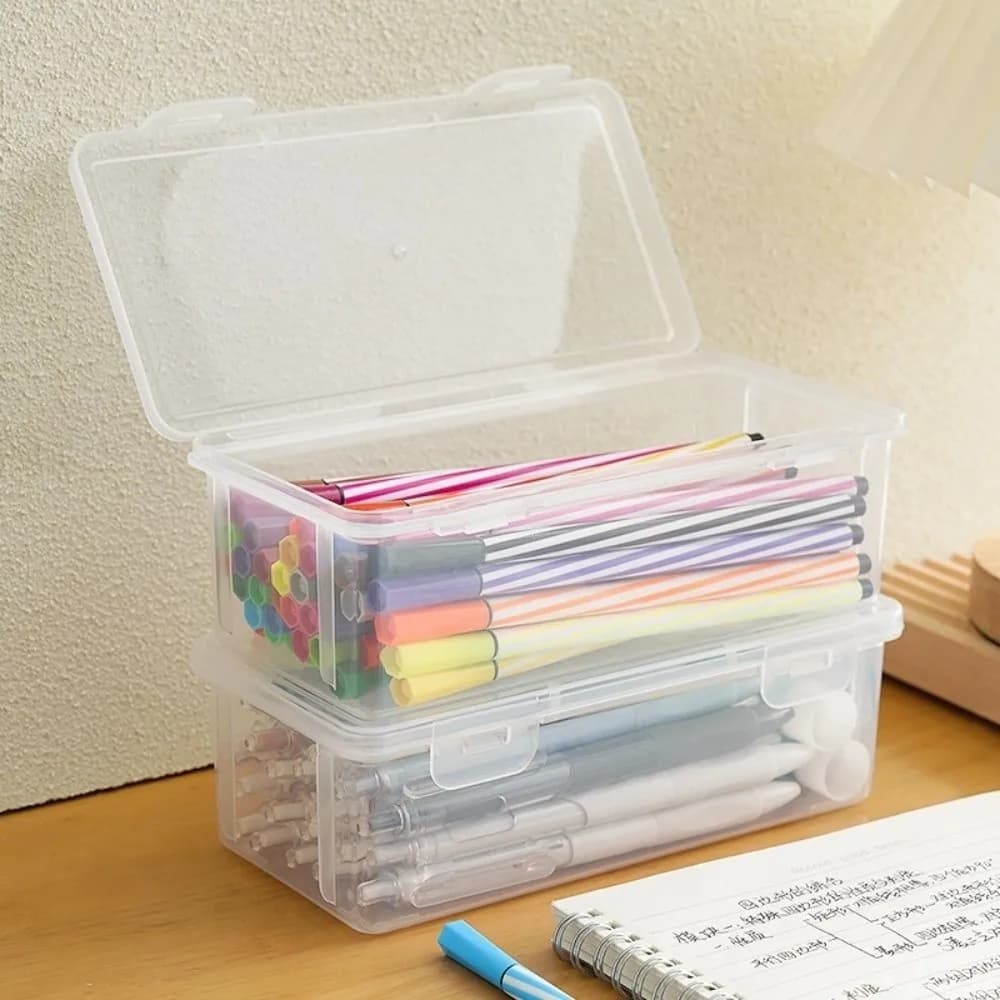 Transparent Desktop Storage Case Multifunctional Dustproof Pencil Storage Box Large Capacity Eco-Friendly PP