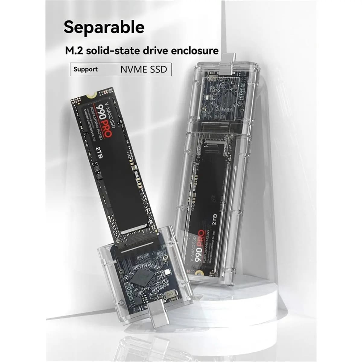 goodidea Box esterno staccabile per SSD M.2 NVMe, adattatore da M.2 a USB 3.2 Type-C, custodia per SSD NVMe, accessori per laptop, trasparente