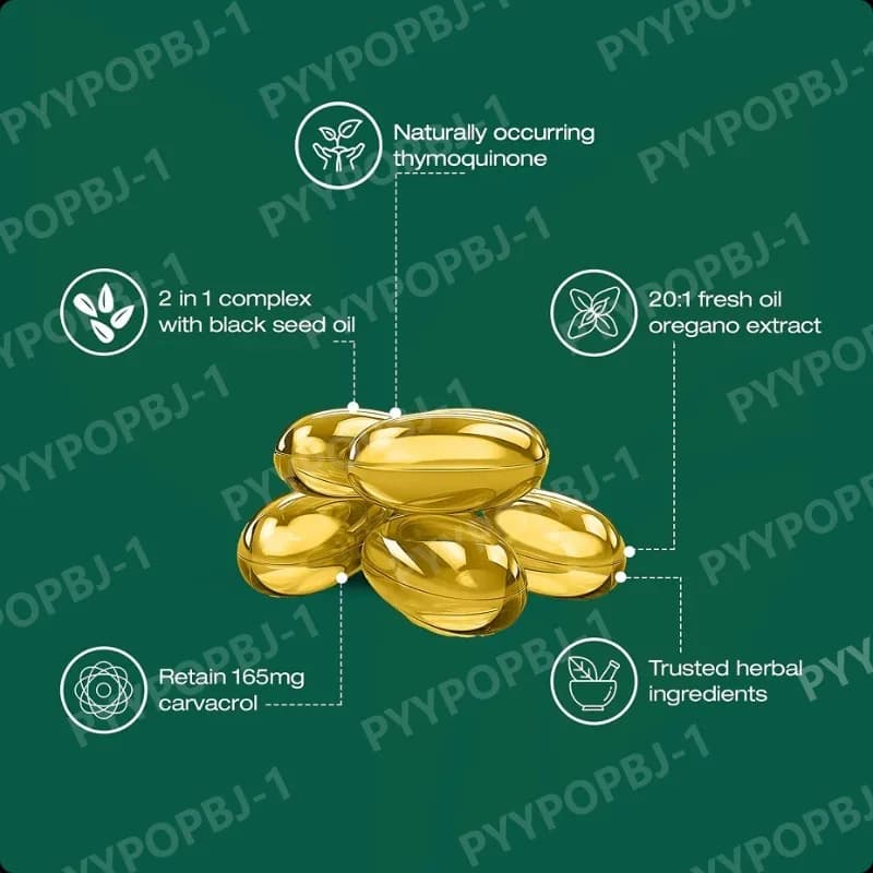 Capsule di Olio in Softgel con Integratore Naturale a Base di Erbe Biologiche, 60 Pezzi per Flacone, Olio di Semi Neri per Supporto Immunitario e Digestivo