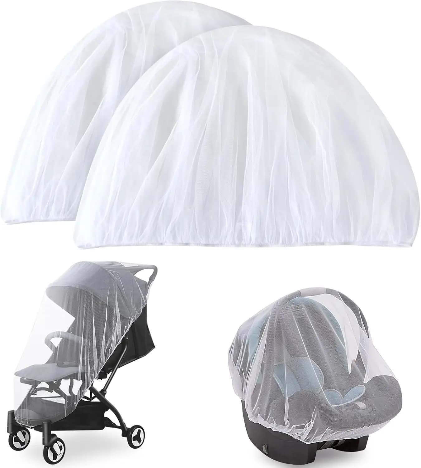 Confezione da 2 zanzariere bianche per passeggino, seggiolino auto, culla, box per bambini e lettino portatile