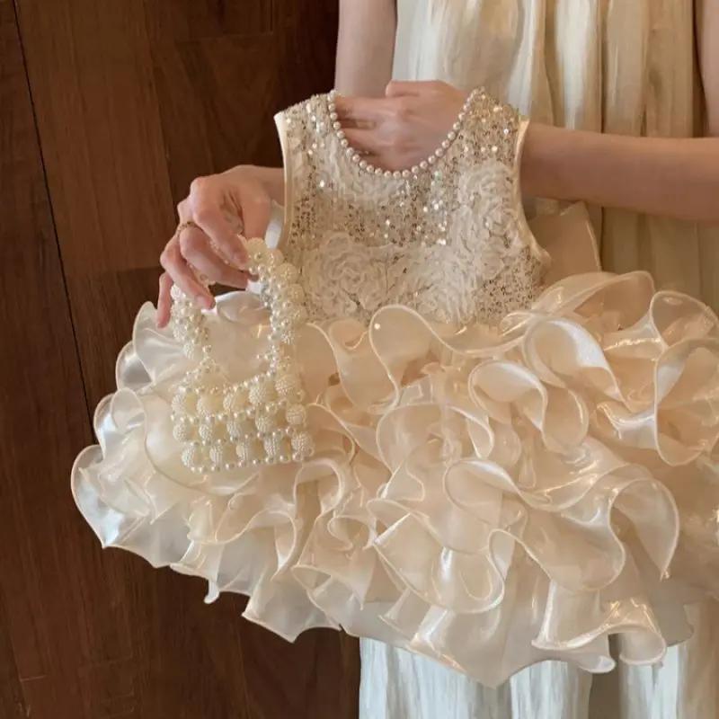 High Quality Kids Princess Dresses Girls Dress-Bead-sequin-flower hemline Girls Party Costume Children Birthday Party Clothes