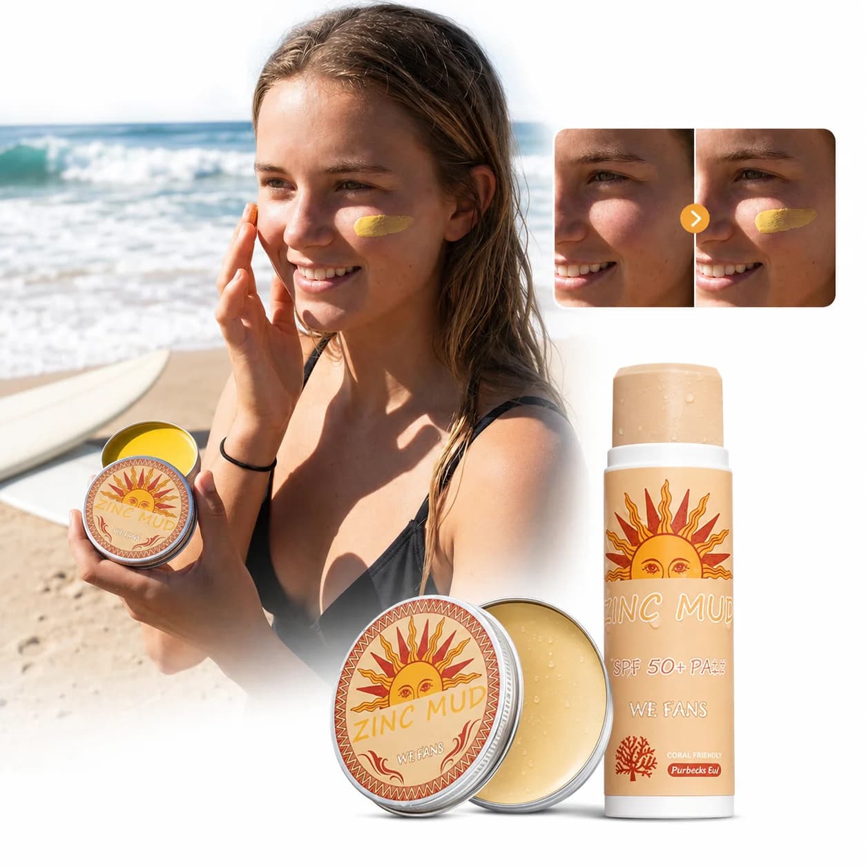 Zinc Sun Protection Mud Stick Waterproof Sweatproof Color Paste 17g 33g for Surfing Snorkeling Military Training Beach Sports