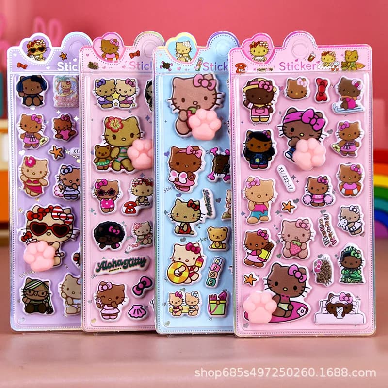 Nuovi Adesivi 3D Puffy Cartoon Hello Kitty con Zampa di Gatto Morbida, Giocattolo Antistress Decorativo per Bambini