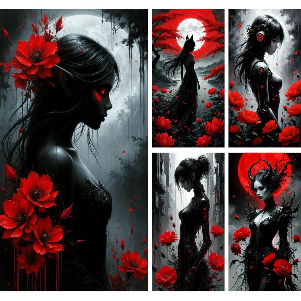 Girl and Red Flower Picture DIY Diamond Painting Cross Stitch Full Drills Diamond Mosaic New Collection Home Decor