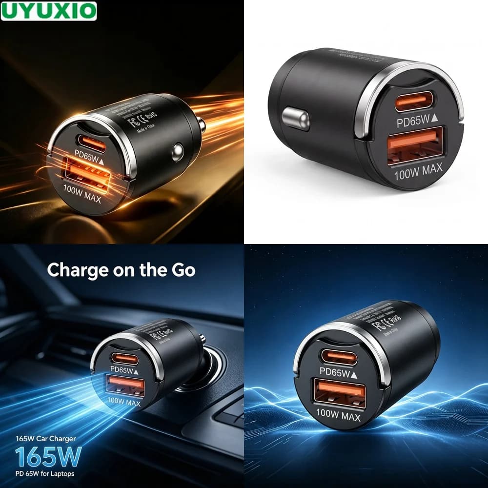 165W Two Port Car Charger Dual Output 65W USB C 100W USB A Charging for Cars Trucks SUVs and Travel Zinc Alloy Flush Fit Design