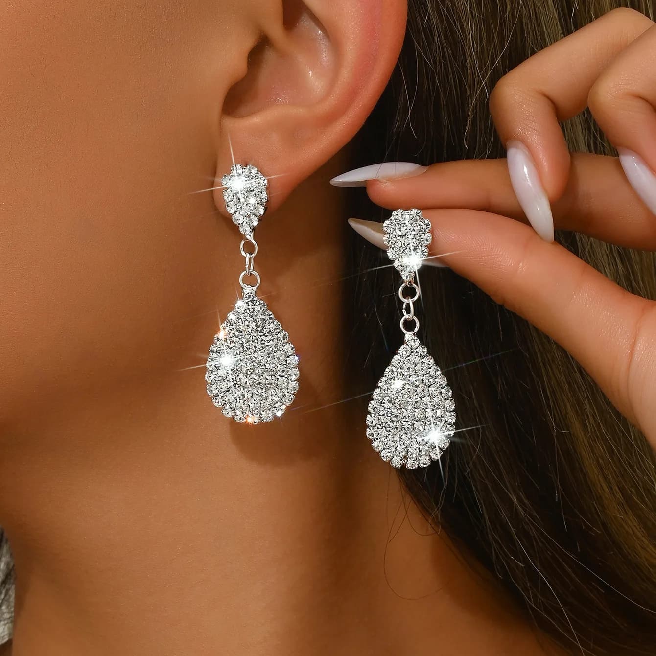 BLIJERY 2026 Trendy Double Teardrop Rhinestone Dangle Earrings, Elegant Bridal Accessories for Wedding Prom Perfect Gift for Her
