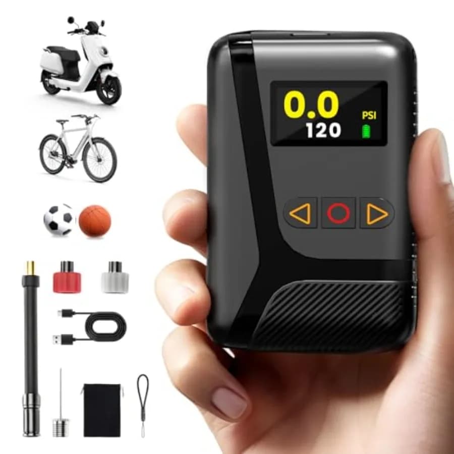 Mini Pompa per Pneumatici, Gonfiatore Elettrico Rapido per Biciclette con Manometro Digitale, Pompa d'Aria Portatile 120PSI con Valvole Presta e Schrader