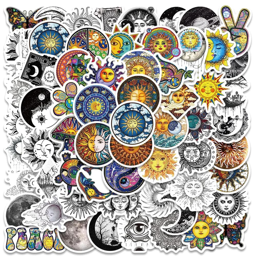 64 pz Cool Gothic Cartoon Witch Moon Sun Stickers estetica Art decalcomanie Scrapbook Laptop chitarra telefono Graffiti Sticker bambini