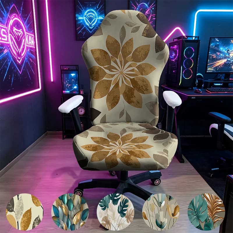 Vintage Brown Floral Mandala Gaming Chair Cover, Stretch Elastic Anti-Scratch Slipcover for Gamer & Office Chair