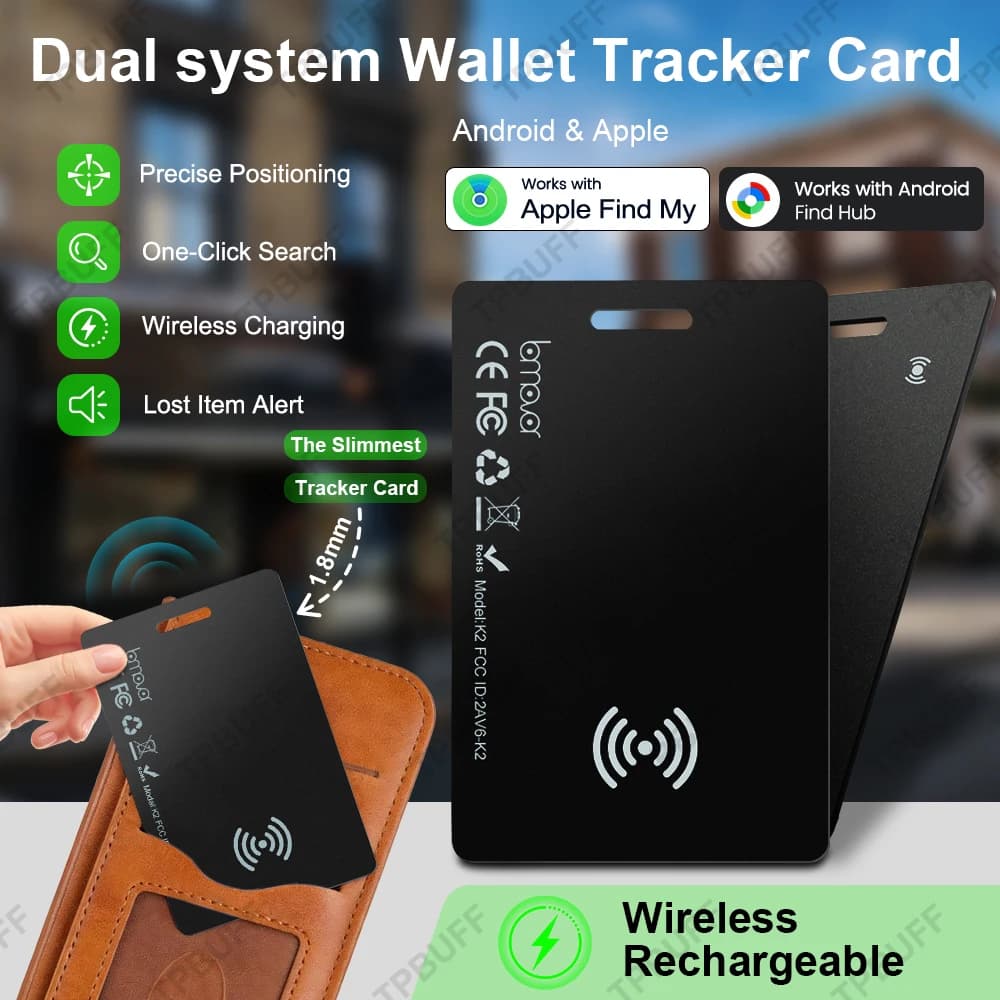 Localizzatore GPS Dual System iOS Android per Portafogli e Oggetti, Compatibile con Google Find Hub, Impermeabile per Chiavi, Bagagli e Portafogli