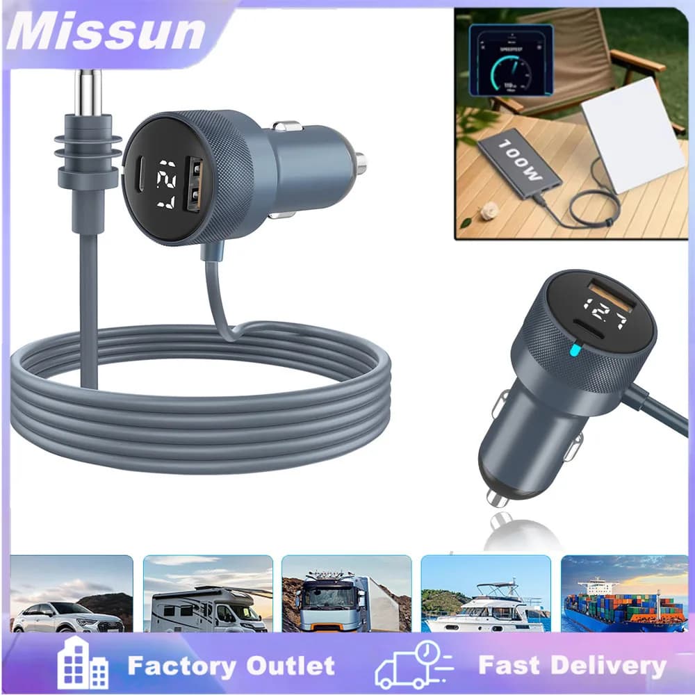 Caricabatterie per Starlink USB Tipo C, Caricatore da Auto per Accendisigari 12V-24V, Cavo di Prolunga Impermeabile con Voltmetro Digitale 3/5M