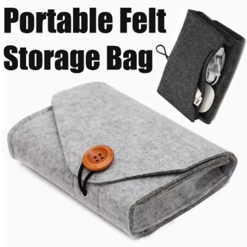Borsa Portatile in Feltro per Accessori Elettronici, Custodia per Adattatori di Alimentazione, Organizzatore per Cavi USB da Viaggio