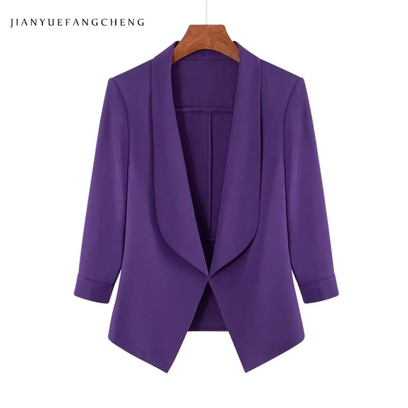 Women' Outwear Unbuttoned Purple Casual Blazer 3/4 Sleeves Suit Collar Cloak Jacket Coat