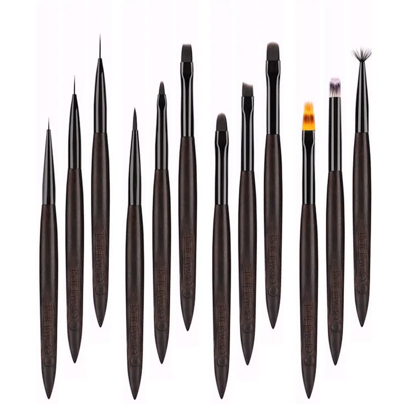 1/12 Pennelli per Nail Art per Manicure, Linee, Pittura Sfumata, Gel UV, Estensione, Penna per Disegno, Legno di Sandalo