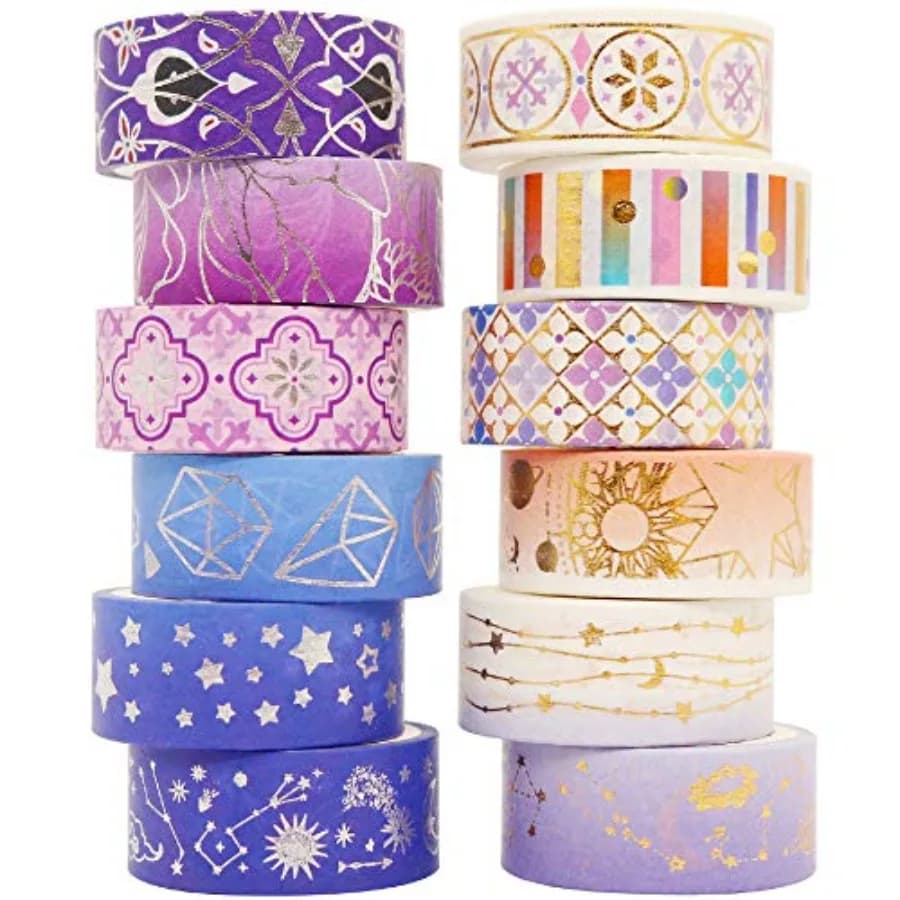 Galaxy Washi Tape Set Purple Stars Decorative Tapes Silver Gold Foil Masking for Arts, DIY Crafts, Journal Supplies, Planners,