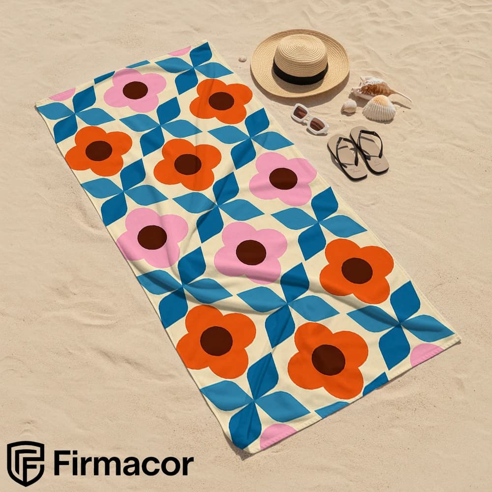 Retro Geometric Flower Microfiber Beach Towel Quick Dry Sand Free Oversized Soft Absorbent Bath Towel for Swimming Pool Travel