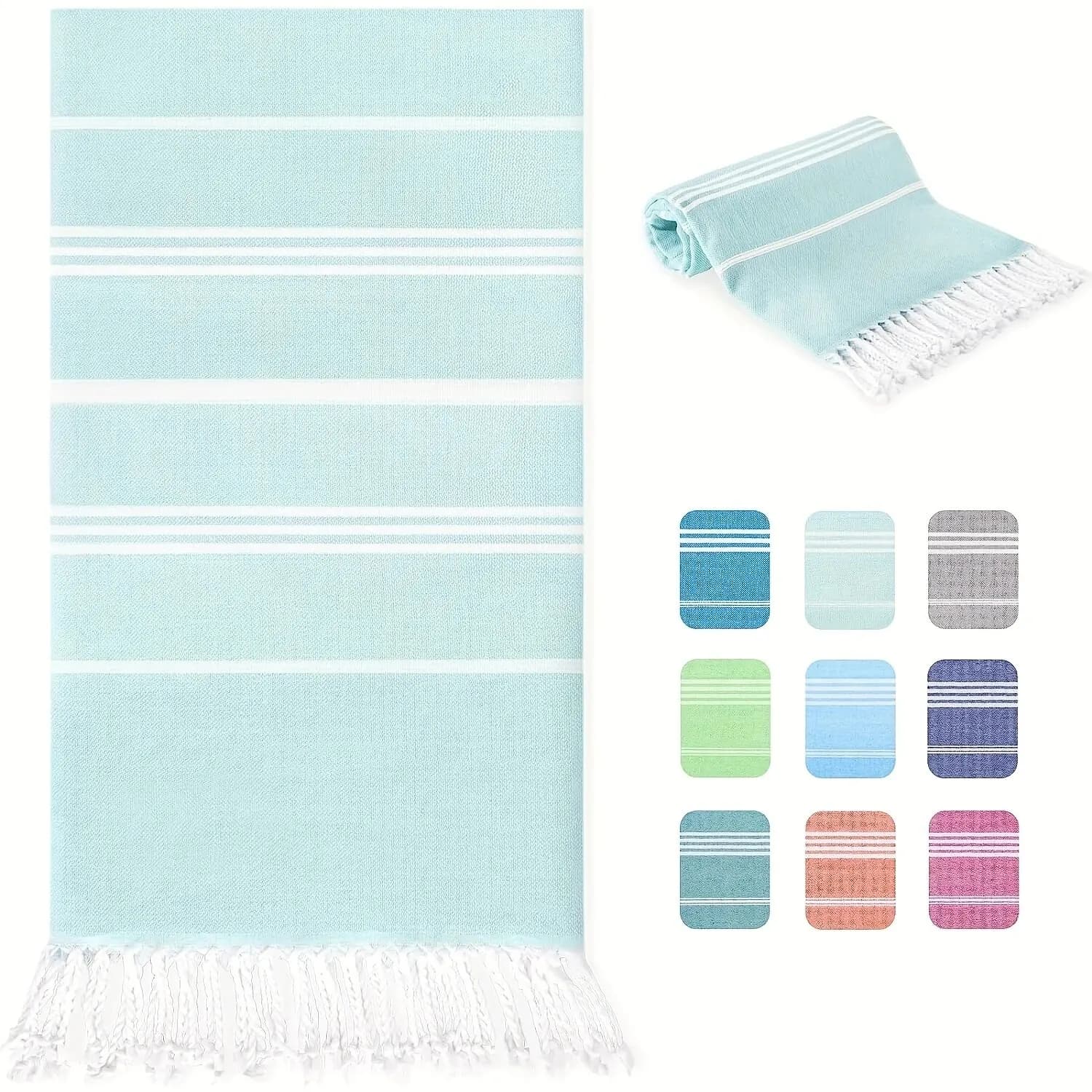 Turkish Beach Towel Oversized 100x180cm Sand Free Quick Dry Tassel Extra Large Light for Travel Adults Gifts