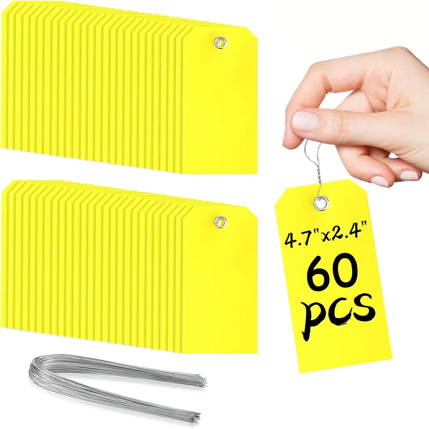 60 pezzi di etichette di spedizione in plastica con filo, etichette appese impermeabili, etichette vuote per attrezzature, ricambi auto, bagagli, garage, inventario