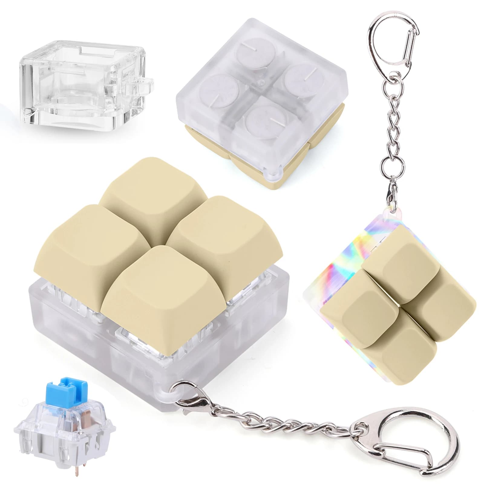 Portachiavi Fidget con Tastiera a 4 Pulsanti, Giocattolo Antistress, Portachiavi Luminoso con Tastiera Meccanica