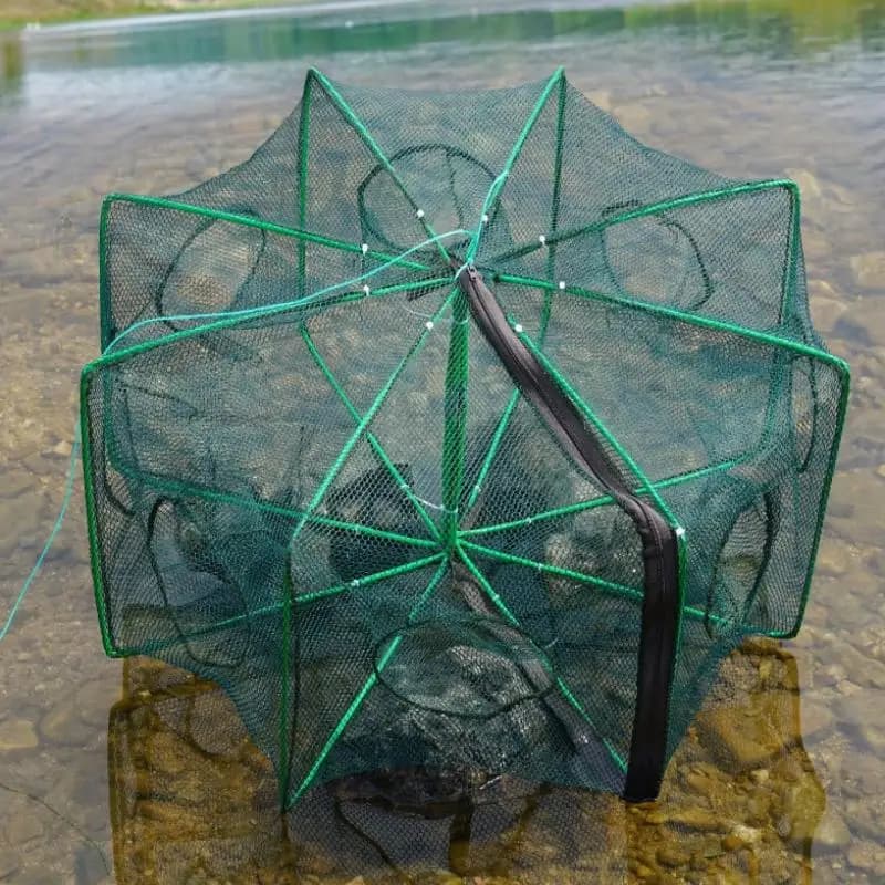 6 Holes Foldable Mesh Fishing Trap Net for Crayfish, Crab, Shrimp, Smelt and Eels, Fish Cage Catching Tackle