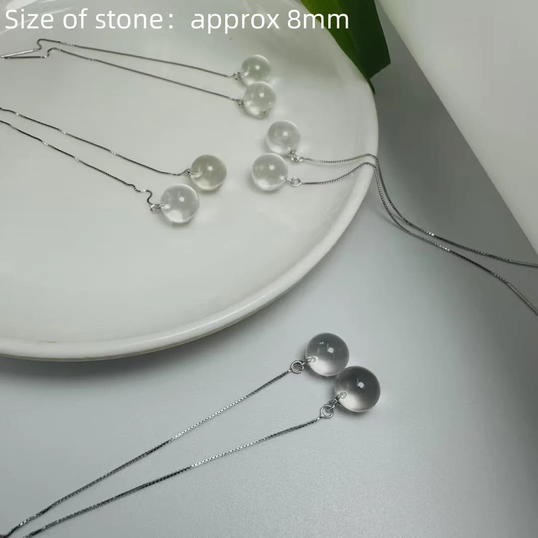 1 Pair Fengbaowu Natural Stone Rock Quartz Earring Sphere Ear Stud 925 Sterling Silver Crystal Fashion Jewelry Gift For Women