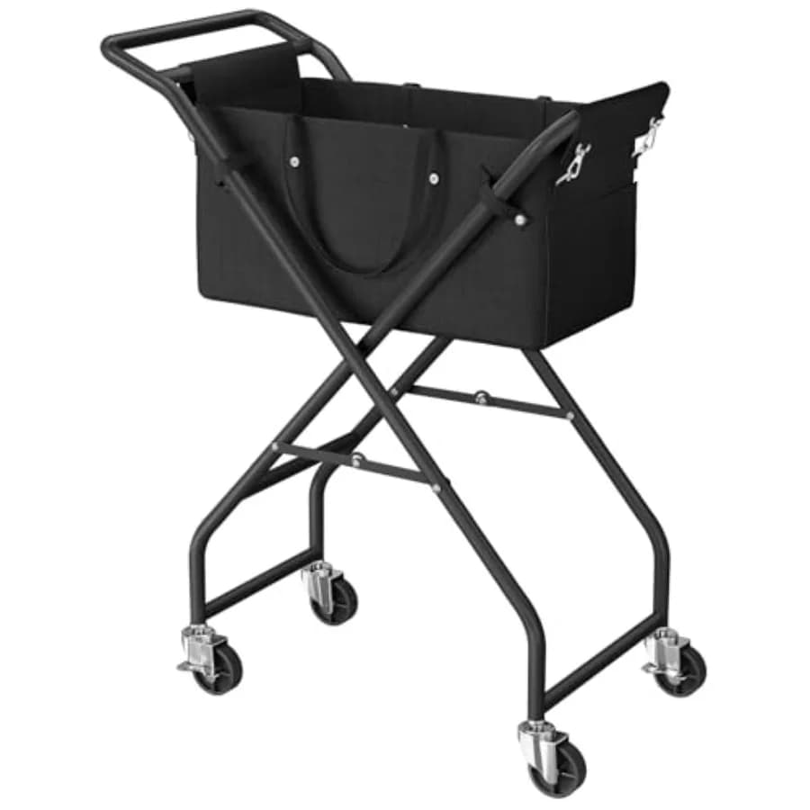 Carrello per Bucato Senza Pieghe con Ruote Bloccabili, Maniglia Pieghevole, Montaggio Senza Viti, Telaio in Metallo Resistente, Borsa Interna Rimovibile per Camera da Letto
