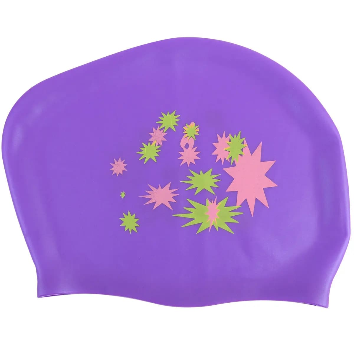 Cuffia da Nuoto con Motivo a Stelle in Silicone Impermeabile Elastica con Protezione per le Orecchie per Capelli Lunghi Viola da Donna