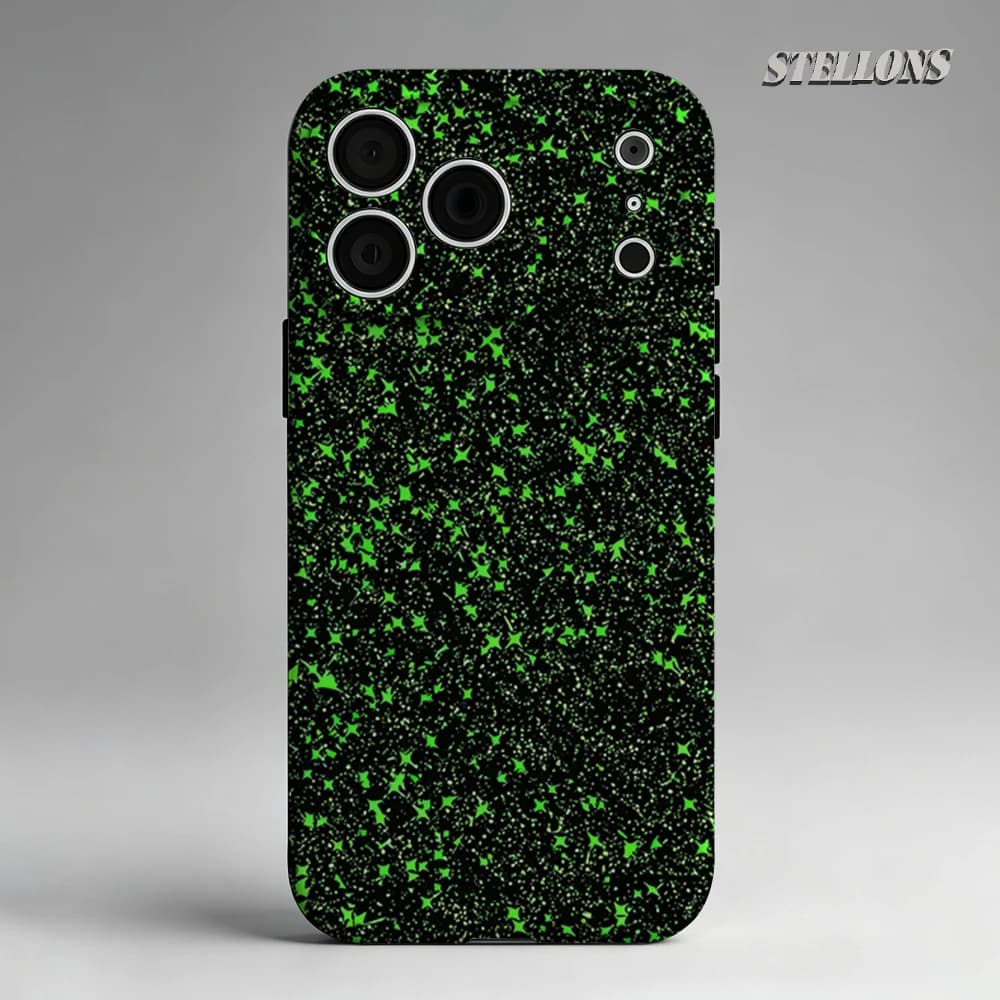 Custodia per telefono Green Star Glitter con supporto magnetico per iPhone 17 16 15 14 13 Pro Max Plus, custodia robusta a strato singolo/doppio