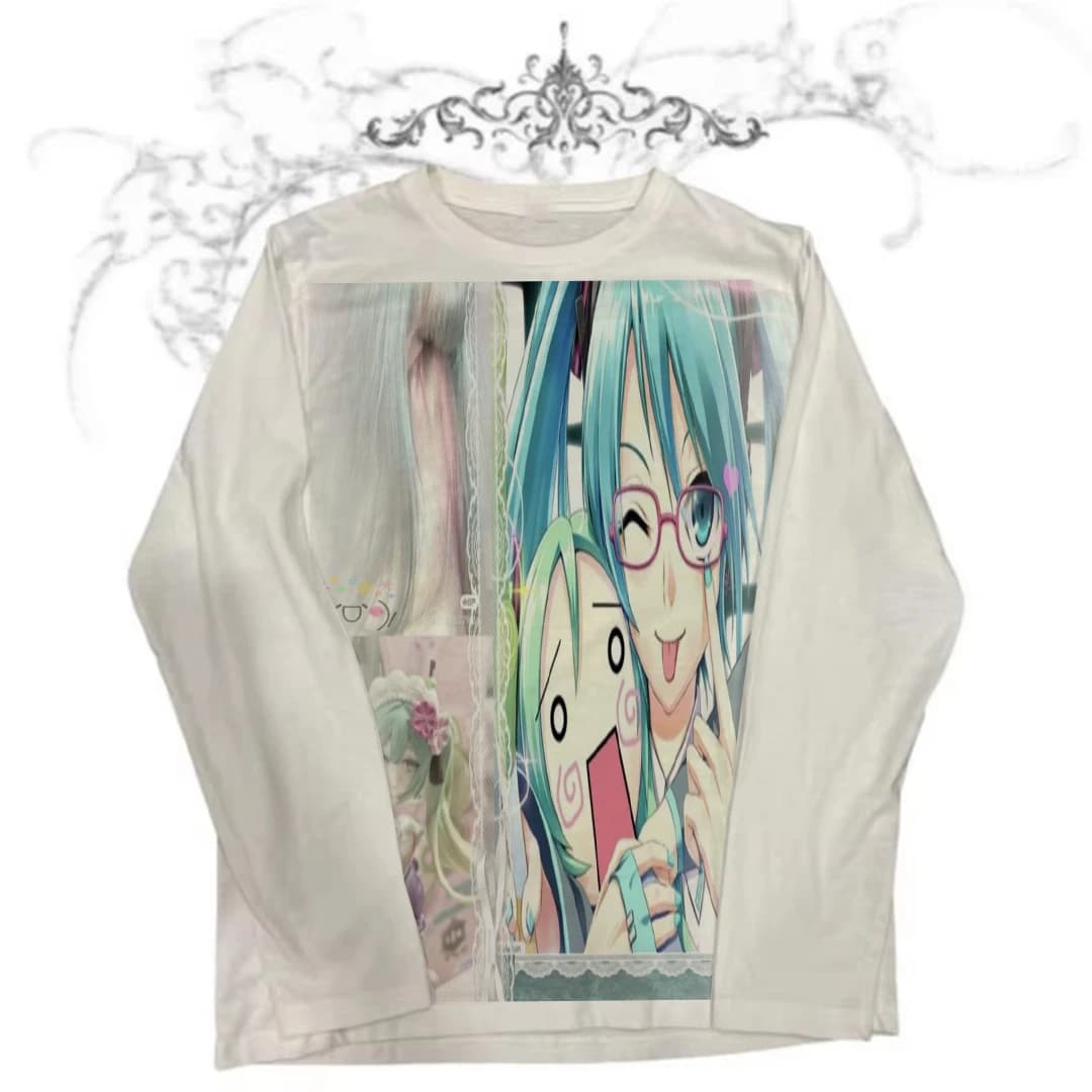 Abiti vintage anni '90 per donna T-shirt per bambini Y2k Kitty Shoujo Girl Style Crop Top T-shirt da donna Kpop Abbigliamento estetico Goth