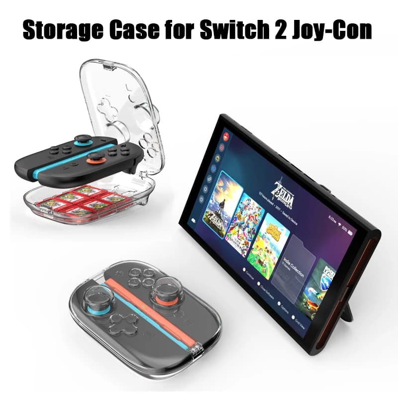 Custodia Protettiva Trasparente per Joy-Con di Switch 2 con Scatola Porta Schede di Gioco Anti-caduta per Accessori di Gioco Joy-Con
